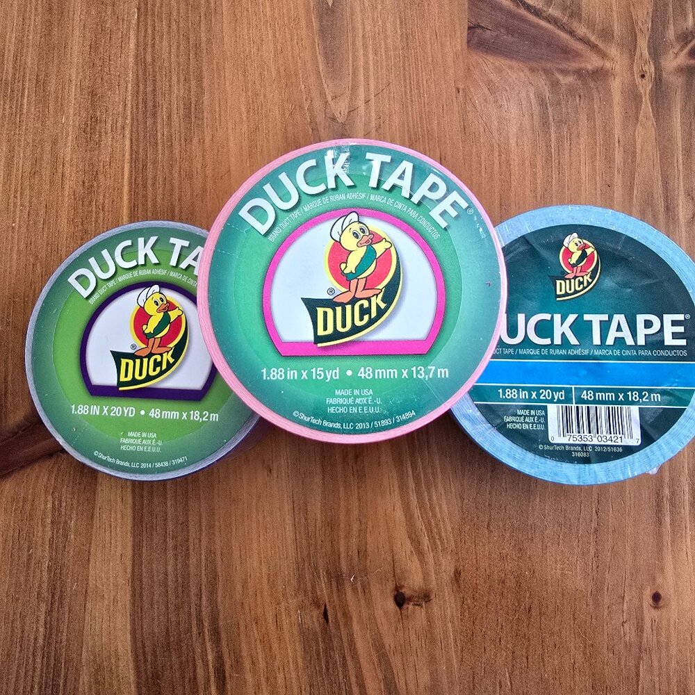 3 New Rolls Duck Brand Duct Tape Purple, Blue, & Pink